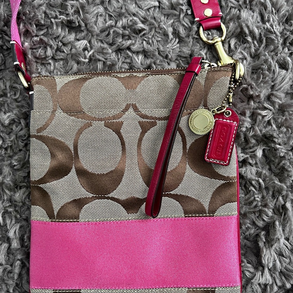 Vintage Coach‎ Signature Pink and Brown Crossbody Bag